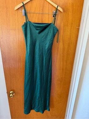 Beginning Boutique Deep Green Satin Slip Maxi Dress